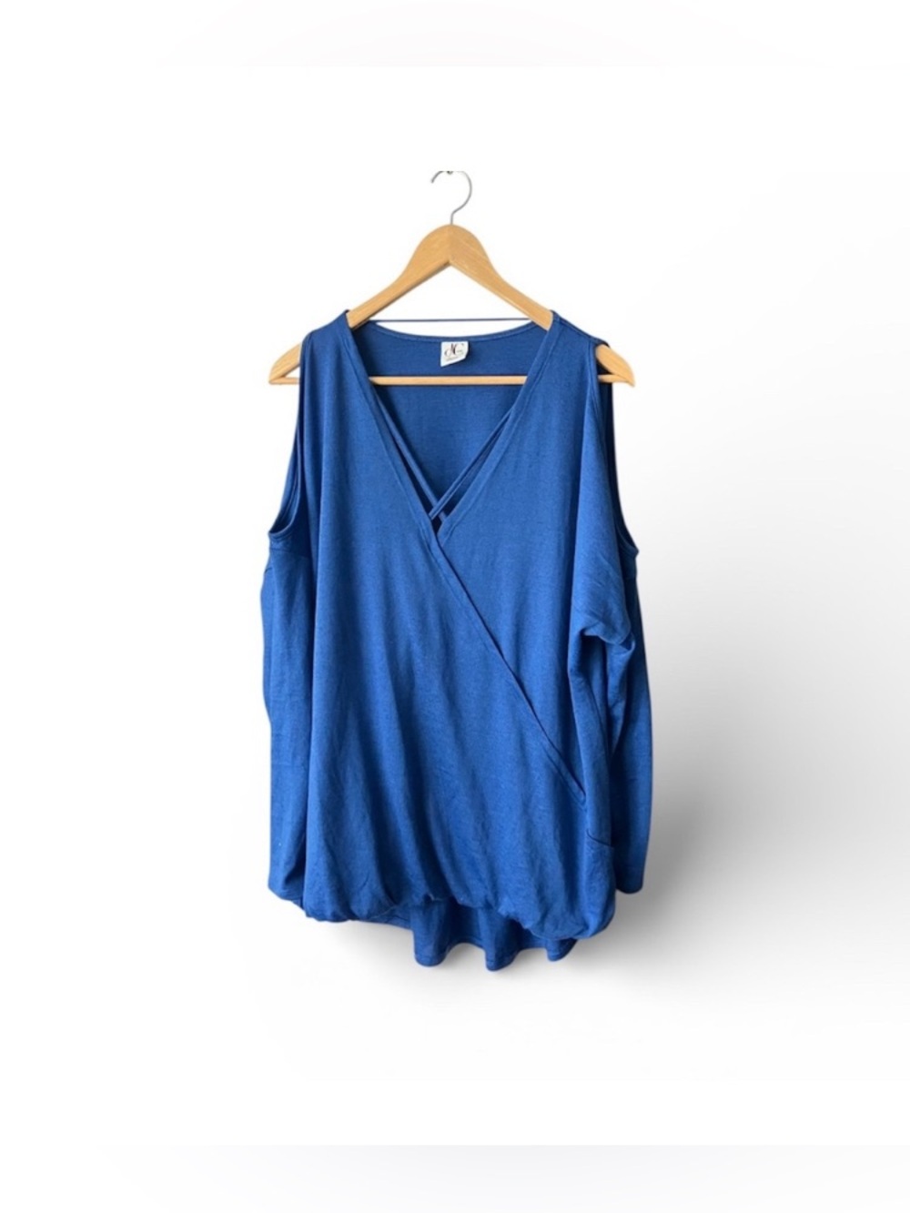 DC Jeans Blue Peekaboo Shoulder Criss Cross V-Neck Shirt Size XL Festival Casual